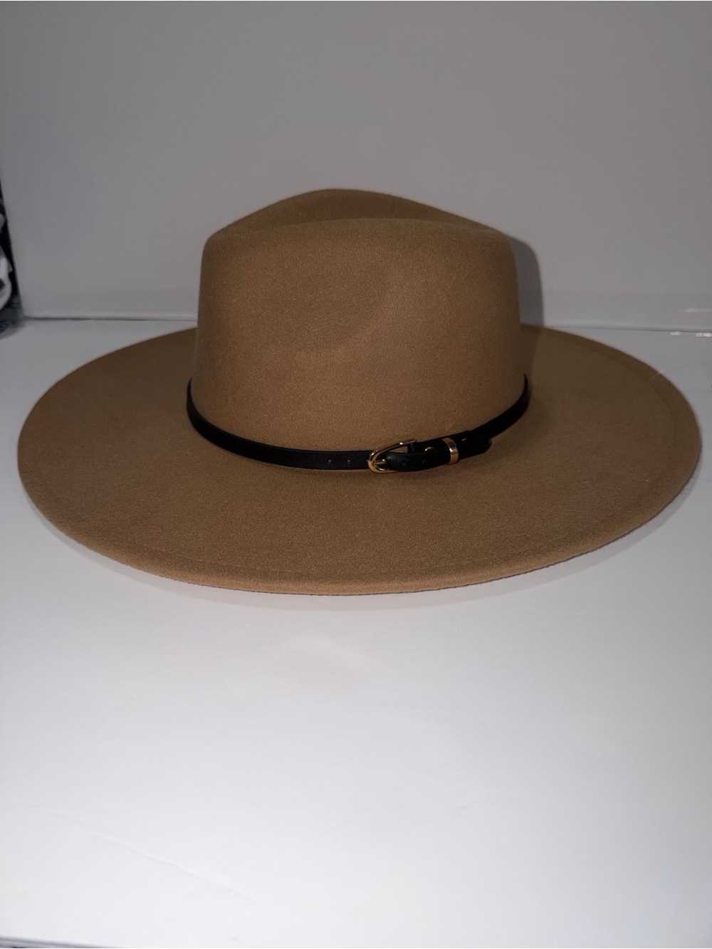 Womens Wide Brim Felt Fedora Hat in Brown with Black Band